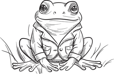Funny frog in a jacket. Vector illustration.
