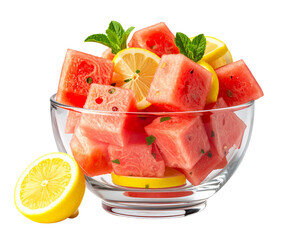 Watermelon and Lemon in Summer Drink Arrangement, Side Angle, Transparent Background