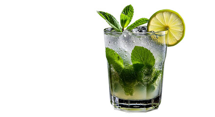 Fototapeta premium Refreshing mojito cocktail with mint leaves and lime slice on transparent background