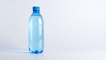 Naklejka premium A light blue transparent plastic water bottle drinking mockup isolated on a white