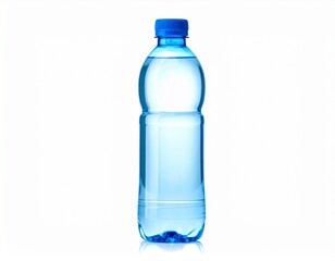 Naklejka premium A light blue transparent plastic water bottle drinking mockup isolated on a white