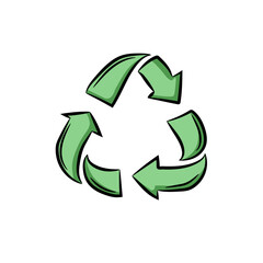 Doodle recycle symbol icon, hand-drawn eco sign for sustainability and environmental awareness