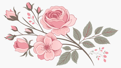 Watercolor bouquet of roses and peonies in soft pink tones

