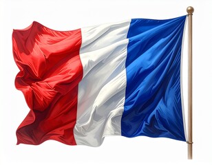 "French flag waving in the wind, bold and iconic."