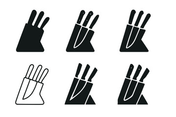 Obraz premium Assorted Knife Logos. Knife block. Set Logo of Kitchenware: block of assorted knives icon. harmonious logo variations of the same emblematic concept, each with