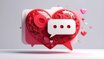 3d Love chat with heart icon concept on social media like icon 3d render 