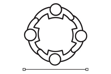 Stylized illustration of five people holding hands in a circle isolated on white background