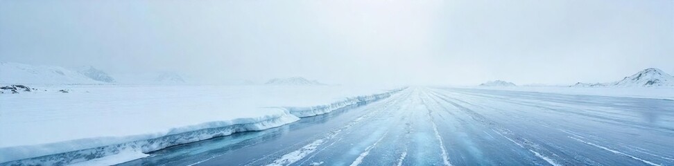 Stark Icy Landscape Desolate Winter Horizon Reflecting Pale Sky - Perfect for Isolation, Coldness, and Harsh Beauty Themes