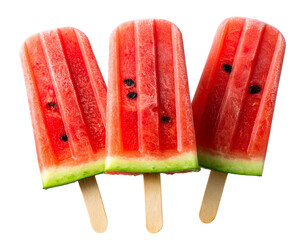  Watermelon Popsicle Trio in Fun Composition, Angled View, Transparent Background