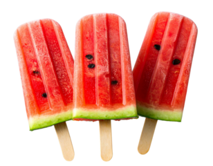  Watermelon Popsicle Trio in Fun Composition, Angled View, Transparent Background