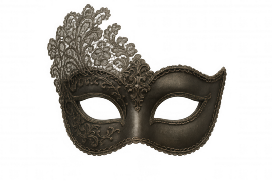 Ornate venetian masquerade mask on transparent background, symbolizing mystery, elegance, and carnival traditions