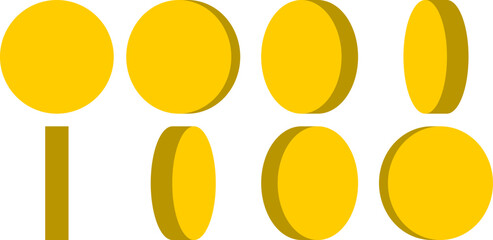 Basic 8-frame Rotating Plain Gold Coin Sprite Sheet for Sprite Animation in Games and App UI. Vector Image.	