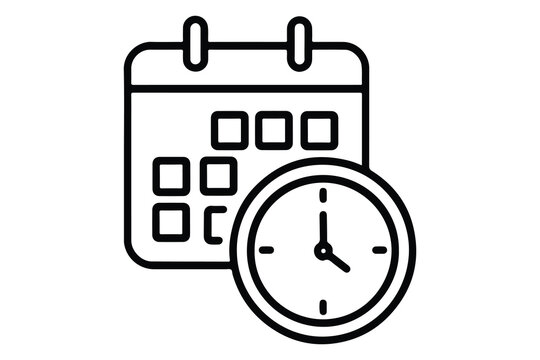 Calendar and clock icon representing scheduling and time management isolated on white background - Powered by Adobe