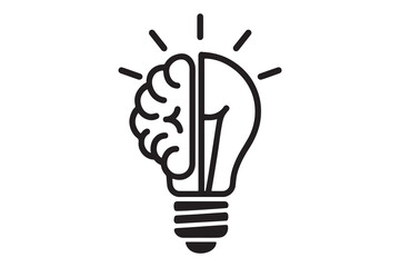 Conceptual illustration of a light bulb merging with a human brain isolated on white background