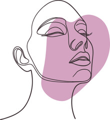 Elegant face line art with soft pink shape woman profile