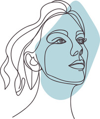 Elegant woman face abstract line art beauty blue