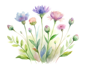 Watercolor Wild Meadow Flowers vector illustration