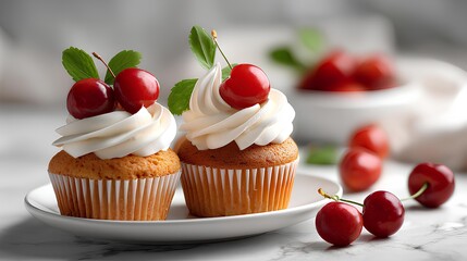 Cherry Cream Cupcake Luxury Dessert