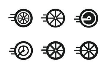 Obraz premium Urban Bike Logos. A person using a city bike-sharing program, riding through urban streets. Set Logo of Urban bike-sharing: bicycle wheel motion. harmonious