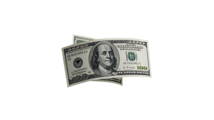Us one hundred dollar bills isolated on transparent background