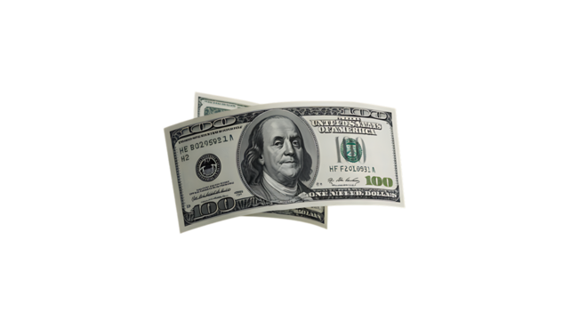 Us one hundred dollar bills isolated on transparent background