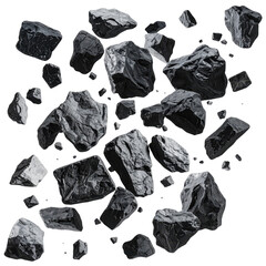Naklejka premium Falling black rocks isolated on white and transparent, background Remove png