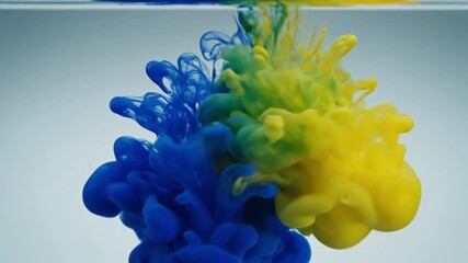 Vibrant blue ink cloud blooms and dissolves in clear water, creating intricate patterns and swirling eddies - Powered by Adobe