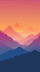 Obraz premium Vibrant mountain range silhouette at sunset with gradient sky