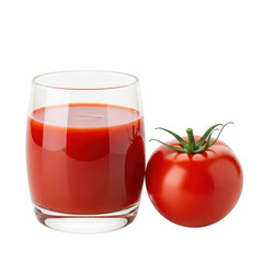 Red tomato and glass of tomato juice on background fruit