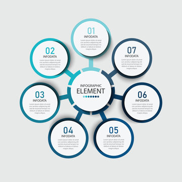 Vector infographic label design with a circle infographic template design and 7 options or steps. Can be used for process diagrams, presentations, workflow layouts, banners, flowcharts, and infography