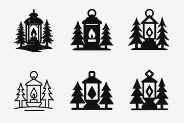 Dark Forest Logos. Dark Forest. Set Logo of Dark Forest: lantern. harmonious logo variations of the same emblematic concept, each with different artistic