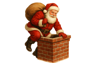 Santa with gift sack near chimney. Warmth. Presents. Magic.
