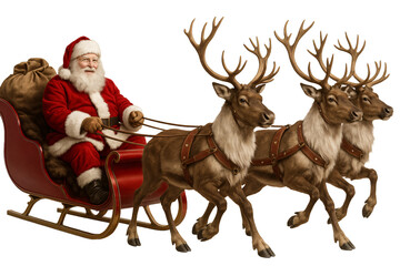 Flying reindeer in festive harness. Winter wonder and joy.