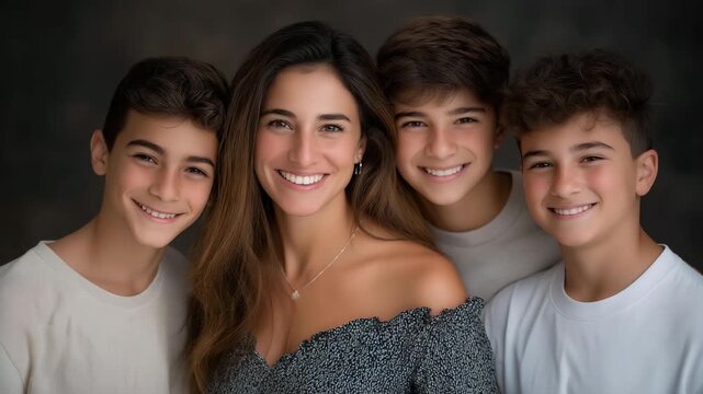 Family taking first photo together after adoption finalization, faces glowing with excitement and pride, symbolizing unity, emotional celebration, and the start of shared memories in a forever