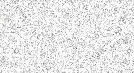 Floral Pattern - Intricate Hand-Drawn Flowers and Leaves.