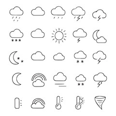 Fototapeta premium Collection of weather icons in a simple black and white silhouette style