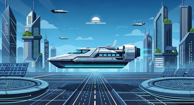 Futuristic City Hovercraft Transport.