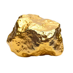 Pure gold nugget rock isolated on transparent background