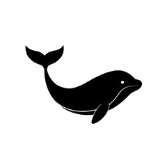 Silhouette of a swimming dolphin on transparent background