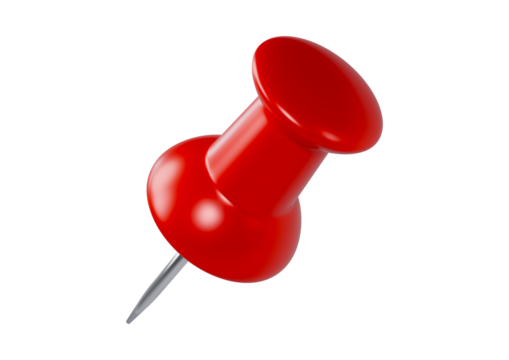 A red push pin isolated on transparent background, a simple office supply item