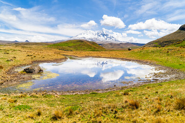 Antisana Volcano in the eastern mountain range of the Ecuadorian Andes seen from its national park.