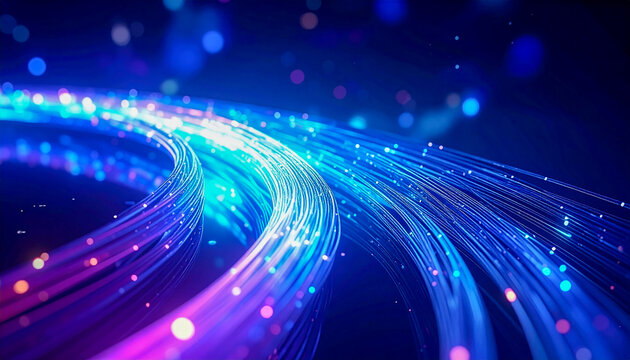 An abstract blue background with glowing light waves illustrates a futuristic energy design