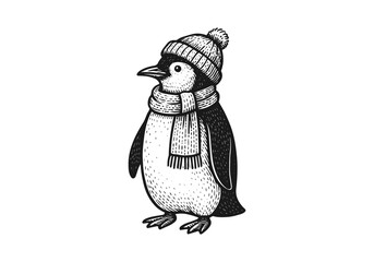 Penguin hand drawn simple engraved vector illustration
