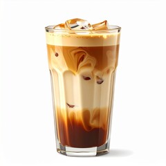 Refreshing Iced Coffee: Creamy Swirls, Dark Espresso, and Ice Cubes in a Tall Glass