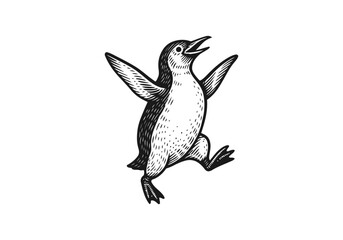 Penguin hand drawn simple engraved vector illustration