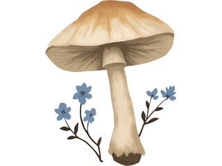 Vintage Botanical Illustration of Morel Mushroom and Wild Violets | Antique Nature Artwork Featuring Morel and Violets | Classic Botanical Print of Mushroom and Woodland Flowers 