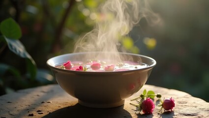 Steam Rising from Herbal Facial Steam Bowl