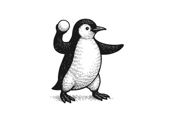 Penguin hand drawn simple engraved vector illustration