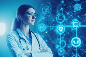 Medical professional analyzing data with digital technology in a modern healthcare setting