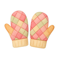 PNG Colorful quilted mittens illustration.